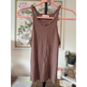 Denim Forum The Jane Ribbed Racerback Cotton Tank Top Brown Womens Size Small